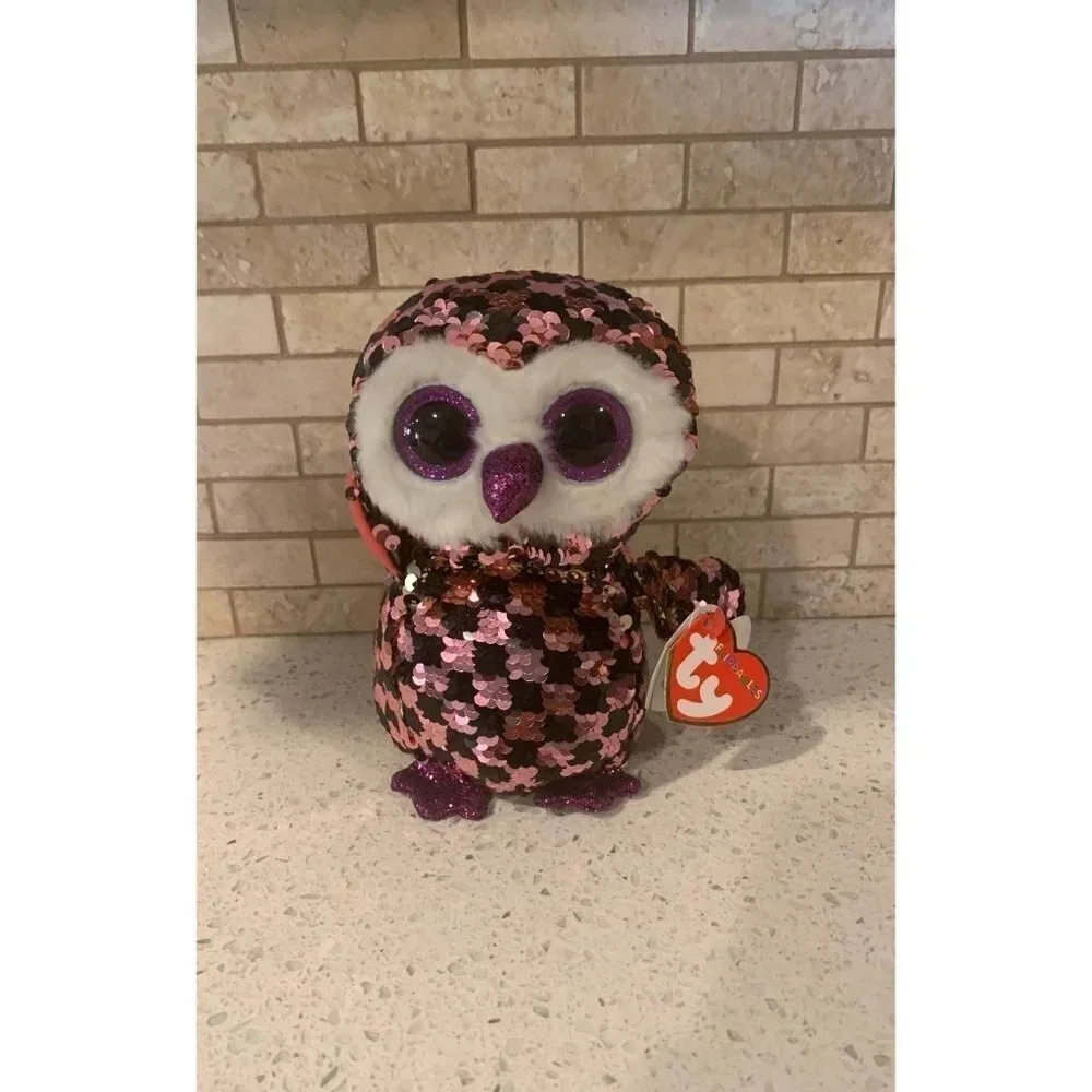 Ty Flippables Sequin Owl Checks‎ Checkered pink and black - B18